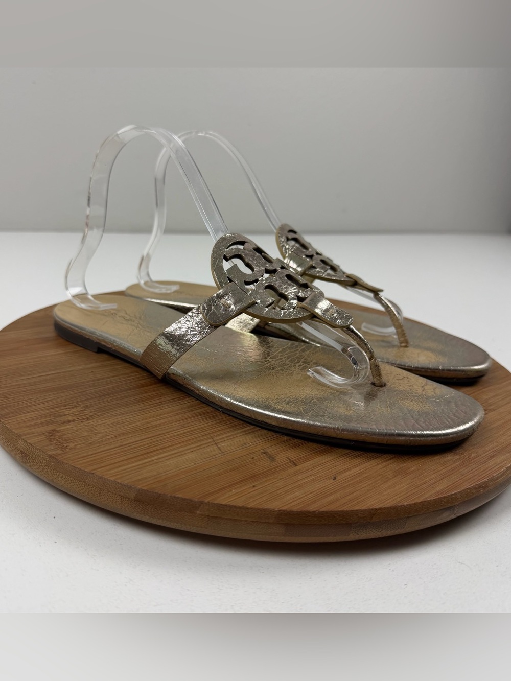 Tory Burch Metallic Gold Logo Thong Sandals